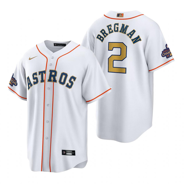 Youth Houston Astros MLB #2 Alex Bregman White 2023 Gold Collection Cool Base Nike Jersey