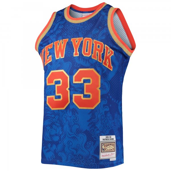 Men's New York Knicks Patrick Ewing Mitchell & Ness Blue Hardwood Classics 1991/92 Lunar New Year Swingman Jersey