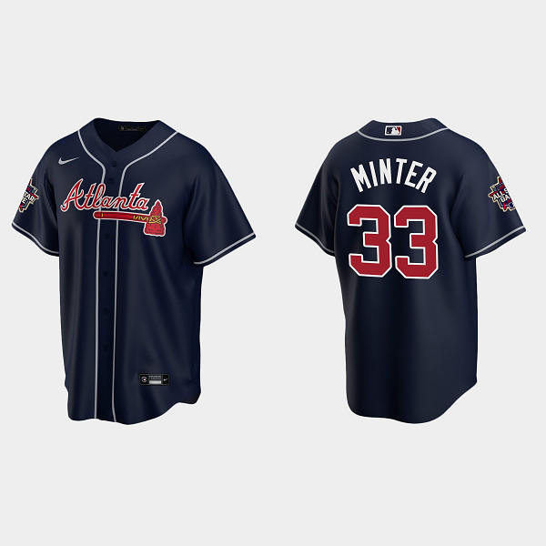 Men's Atlanta Braves #33 A.J. Minter Navy 2021 MLB All-Star Jersey