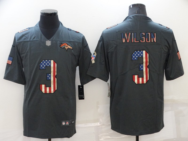 Men's Denver Broncos #3 Russell Wilson 2019 Black Salute To Service USA Flag Fashion Limited NFL Jersey