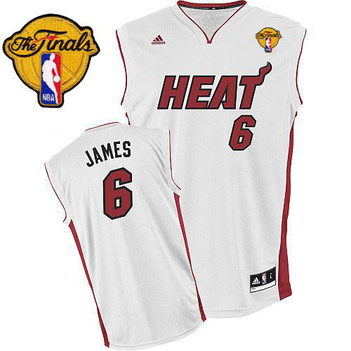 Men's Miami Heat Finals Patch #6 LeBron James White Stitched NBA Jersey