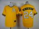 Mitchell And Ness Oakland Athletics #24 Rickey Henderson Yellow Throwback Stitched MLB Jersey