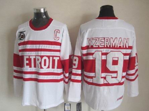 Men's Detroit Red Wings #19 Yzerman White and Red Throwback NHL Jersey