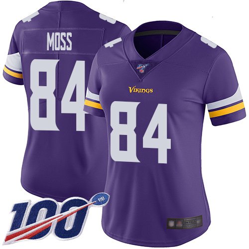 Women's Minnesota Vikings #84 Randy Moss Purple Team ColorStitched NFL 100th Season Vapor Limited Jersey