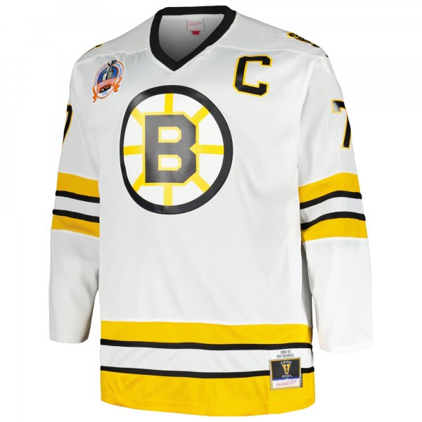 Men's Boston Bruins Ray Bourque Mitchell & Ness White Big & Tall Captain Patch Blue Line Player Jersey