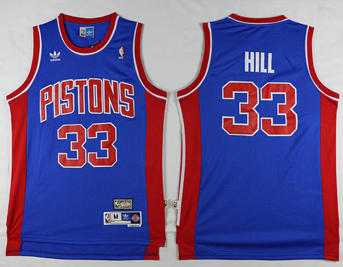 Men's Detroit Pistons #33 Grant Hill Blue Throwback Stitched NBA Jersey