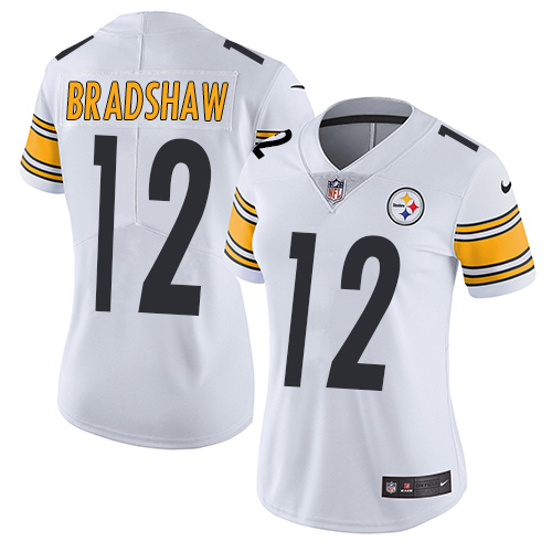 Women's Nike Pittsburgh Steelers #12 Terry Bradshaw White Stitched NFL Vapor Untouchable Limited Jersey