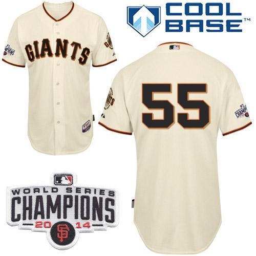 San Francisco Giants #55 Tim Lincecum Cream W/2014 World Series Champions Patch Stitched MLB Jersey