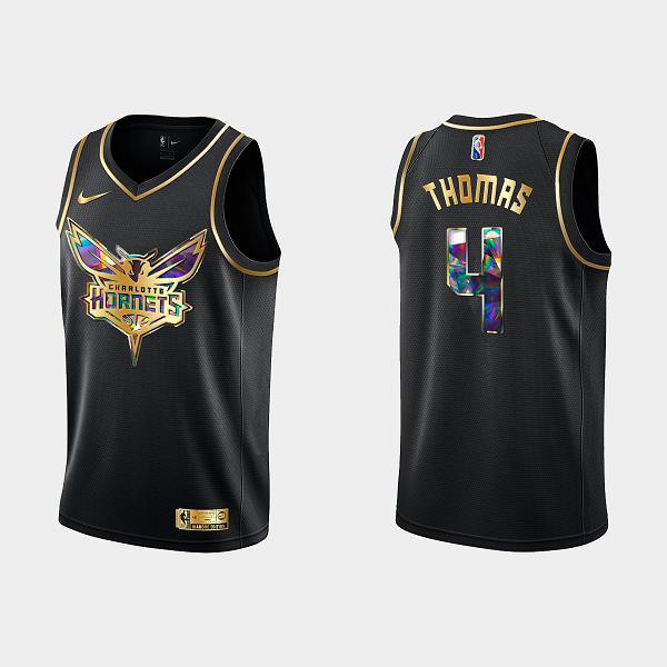 Men's Charlotte Hornets #4 Isaiah Thomas 75th Anniversary Golden Edition Black NBA Jersey