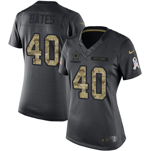 Dallas Cowboys #40 Bill Bates Women's Limited Black 2016 Salute To Service Jersey