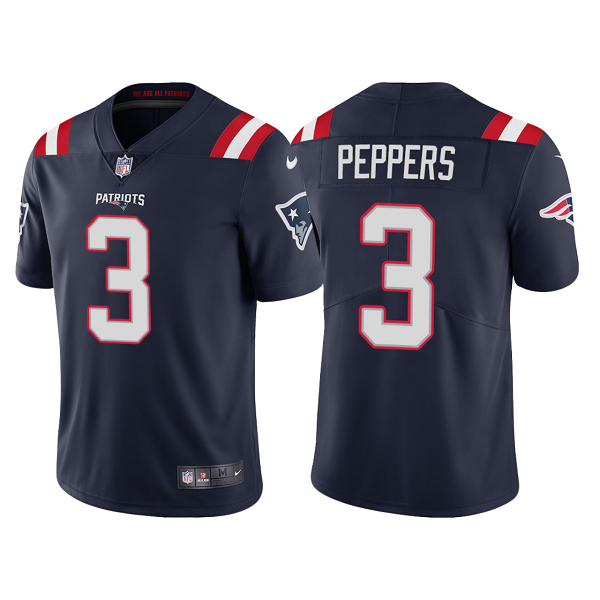 Men's Nike NFL New England Patriots Jabrill Peppers #3 Navy Vapor Limited Jersey