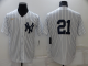 Men's Nike New York Yankees #21 Paul O'Neill White Strip Throwback Cool Base MLB Stitched Jersey