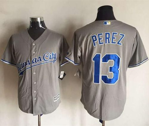 Kansas City Royals #13 Salvador Perez New Grey Cool Base Stitched MLB Jersey