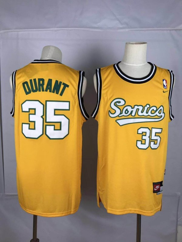 Men's Nike Oklahoma City Thunder #35 Kevin Durant Seattle SuperSonics Yellow Classic Throwback NBA Jersey