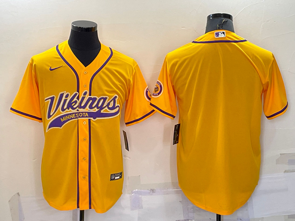 Men's Minnesota Vikings Blank Yellow Stitched Baseball Cool Base Jersey