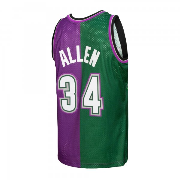 Men's Milwaukee Bucks Ray Allen Mitchell & Ness Green/Purple Hardwood Classics 1996/97 Split Swingman Jersey