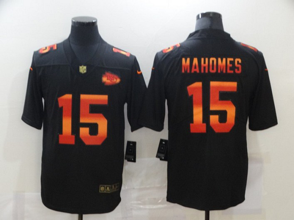 Men's Kansas City Chiefs #15 Patrick Mahomes Black Red Orange Stripe Vapor Limited Nike NFL Jersey