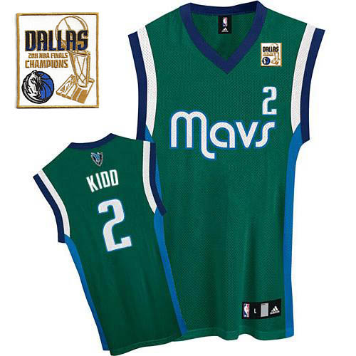 Men's Dallas Mavericks 2011 Champion Patch #2 Jason Kidd Green Stitched NBA Jersey