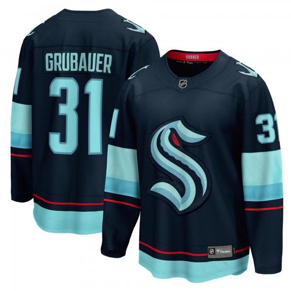 Men's Seattle Kraken Philipp Grubauer Fanatics Navy Home Breakaway Player Jersey