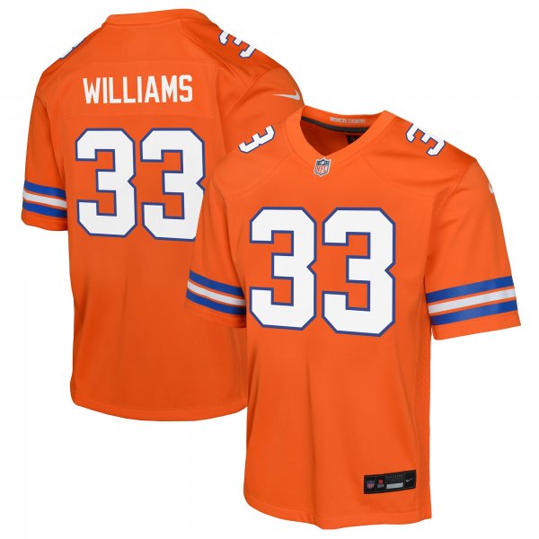 Youth Denver Broncos #33 Javonte Williams Nike Orange Mile High Collection 1977 Throwback Jersey