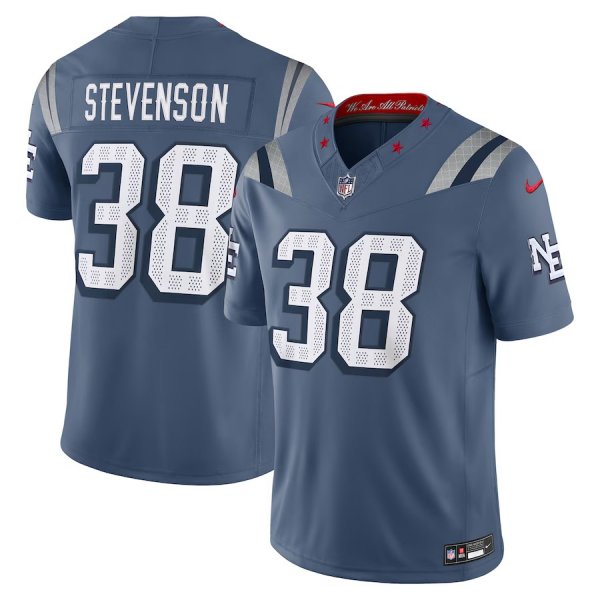 Men's #38 Rhamondre Stevenson New England Patriots Nike 2025 Rivalries Collection Limited Storm Blue Jersey