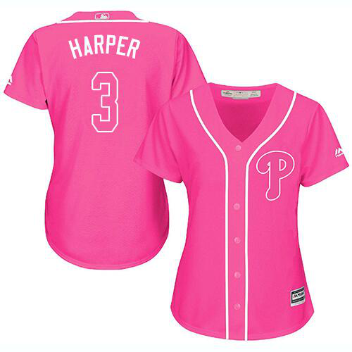 Women's Philadelphia Phillies #3 Bryce Harper Majestic MLB Home Official Cool Base Stitched MLB PinkJersey