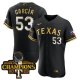 Men's Texas Rangers #53 Adolis Garcia 2023 World Series Champions Black jersey