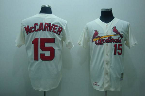 Mitchell And Ness St. Louis Cardinals #15 Tim McCarver Stitched Cream Throwback MLB Jersey