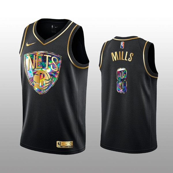 Men's Brooklyn Nets #8 Patty Mills 2021/22 Black Golden Edition 75th Anniversary Diamond Logo Stitched NBA Jersey