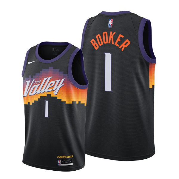 Phoenix Suns #1 Devin Booker Black 2020-21 City Edition Men's Jersey The Valley