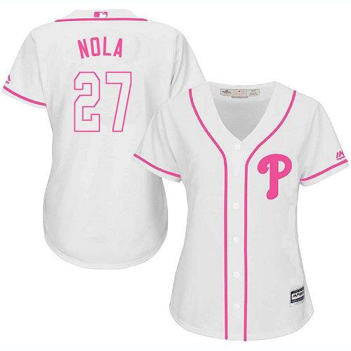 Philadelphia Phillies #27 Aaron Nola White/Pink Fashion Women's Stitched MLB Jersey