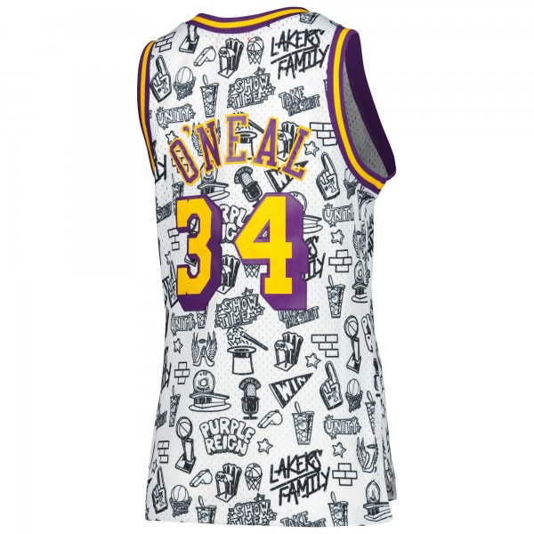 Women's Los Angeles Lakers Shaquille O'Neal Mitchell & Ness White 1996 Doodle Swingman Jersey