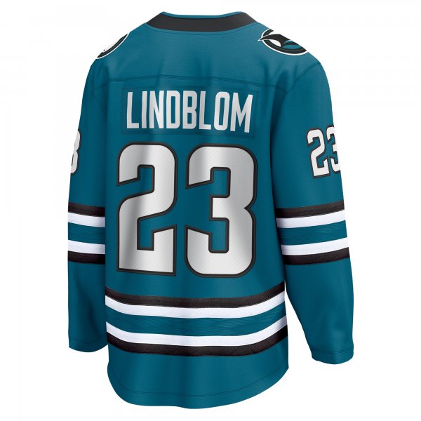 Men's San Jose Sharks Oskar Lindblom Fanatics Teal Home Breakaway Jersey