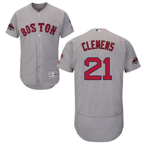 Boston Red Sox #21 Roger Clemens Grey Flexbase Collection 2018 World Series Champions Stitched MLB Jersey