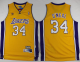 Men's Los Angeles Lakers #34 Shaquille O'Neal Yellow Throwback Stitched NBA Jersey