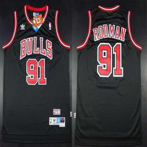 Men's Chicago Bulls #91 Dennis Rodman Black Throwback Stitched NBA Jersey