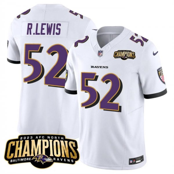 Men's Baltimore Ravens #52 Ray Lewis White 2023 F.U.S.E. AFC North Champions Vapor Limited NFL Jersey