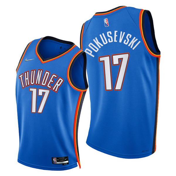 Men's Oklahoma City Thunder #17 Aleksej Pokusevski 2021-22 75th Diamond Anniversary Blue Icon Edition NBA Jersey