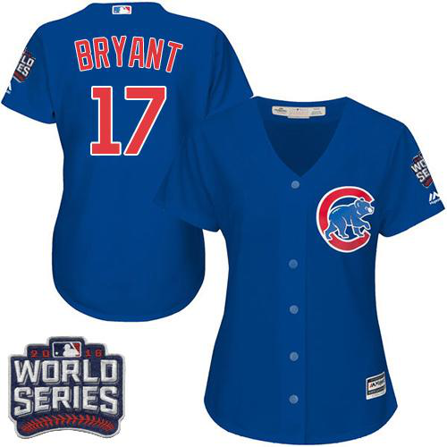 Chicago Cubs #17 Kris Bryant Blue Alternate 2016 World Series Bound Women's Stitched MLB Jersey