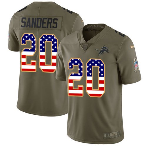 Nike Detroit Lions #20 Barry Sanders Olive/USA Flag Men's Stitched NFL Limited 2017 Salute To Service Jersey