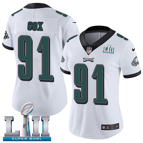 Women's Nike NFL Philadelphia Eagles #91 Fletcher Cox Limited Road White Vapor Untouchable Super Bowl LII Jersey