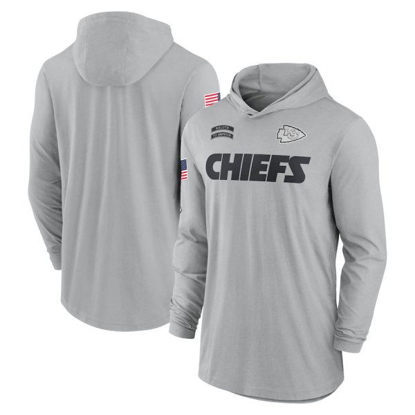 Men's Nike Gray Kansas City Chiefs 2024 Salute to Service Lightweight Performance Long Sleeve Hoodie T-Shirt