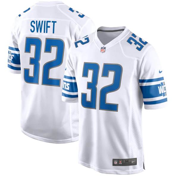 Men's Nike Detroit Lions #32 D'Andre Swift White NFL Vapor Limited Jersey