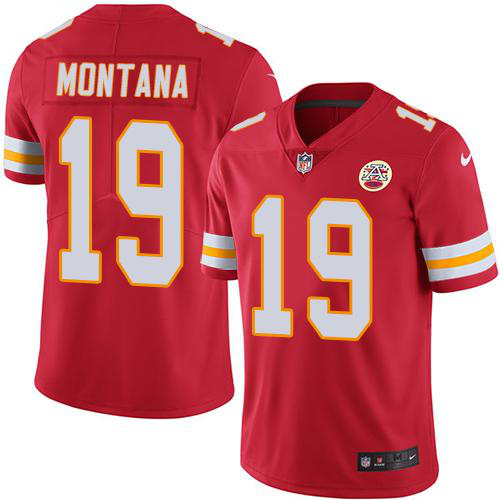 Men's Nike Kansas City Chiefs #19 Joe Montana Red Stitched NFL Limited Rush Jersey