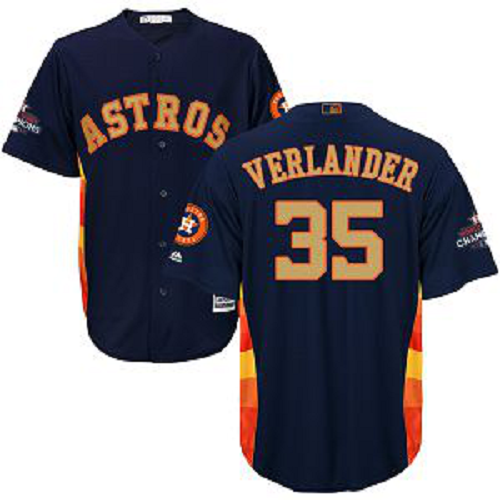 Men's Houston Astros #35 Justin Verlander Navy Blue Majestic 2018 Gold Program Cool Base Player MLB Jersey