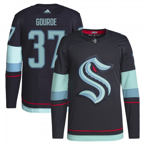 Men's Seattle Kraken Yanni Gourde adidas Deep Sea Blue Home Primegreen Pro Player Jersey