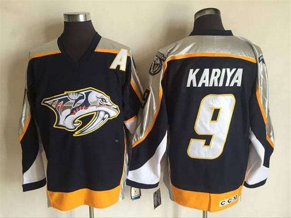 Men's Nashville Predators #9 Kariya Navy Blue Throwback Stitched NHL Jerseys