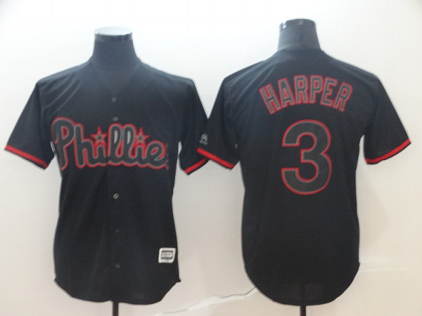 Men's Philadelphia Phillies #3 Bryce Harper Black Cool Base Stitched MLB Jersey