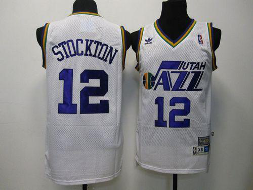 Men's Utah Jazz #12 John Stockton White Throwback Stitched NBA Jersey