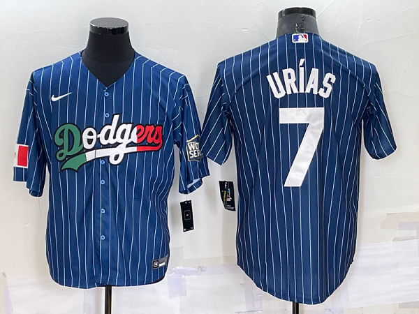 Men's Nike Los Angeles Dodgers #7 Julio Urias Blue Mexico World Series Throwback Stitched Cool Base Jersey